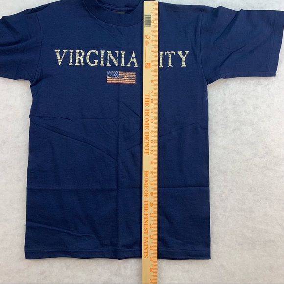Vintage Virginia City (Nevada) T Shirt Solid Navy Blue With Logo, US Flag, Small - Picture 8 of 11